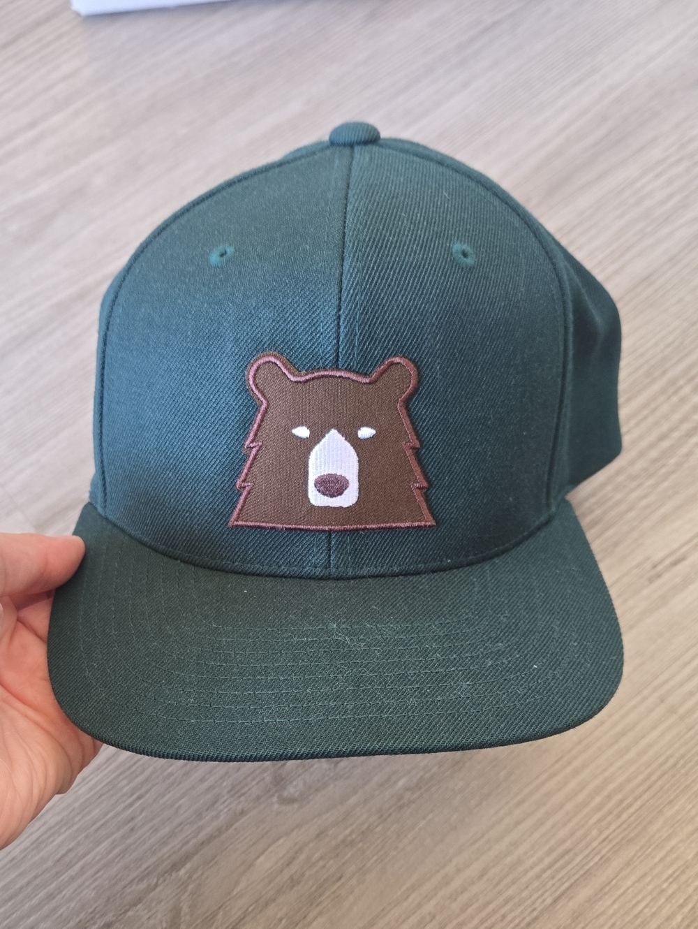 Green Bear Patch Snapback Cap